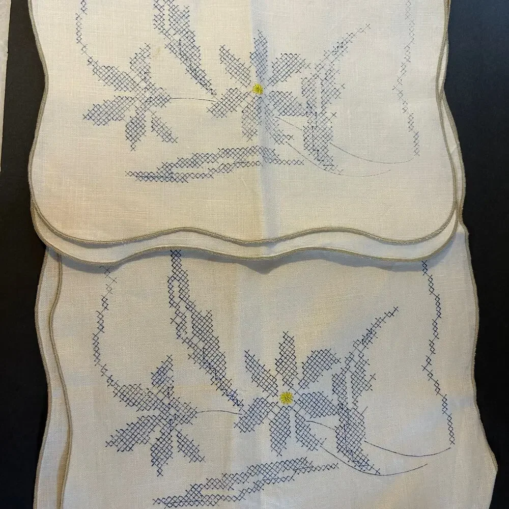 Vintage Stamped Linen Floral Table Runners Unfinished Project‎ 41x13.5